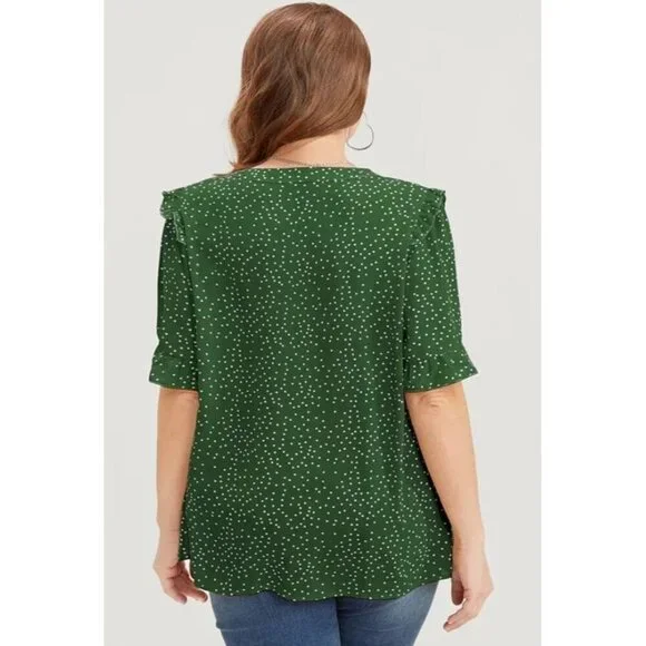 BloomChic Green & White Polka Dot V Neck Ruffle Blouse Plus Size 22/24 - Picture 2 of 8